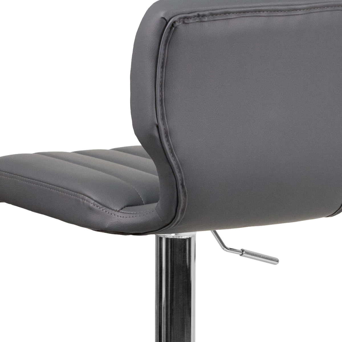 Gray Vinyl |#| Gray Vinyl Adjustable Height Barstool w/ Vertical Stitch Back & Chrome Base