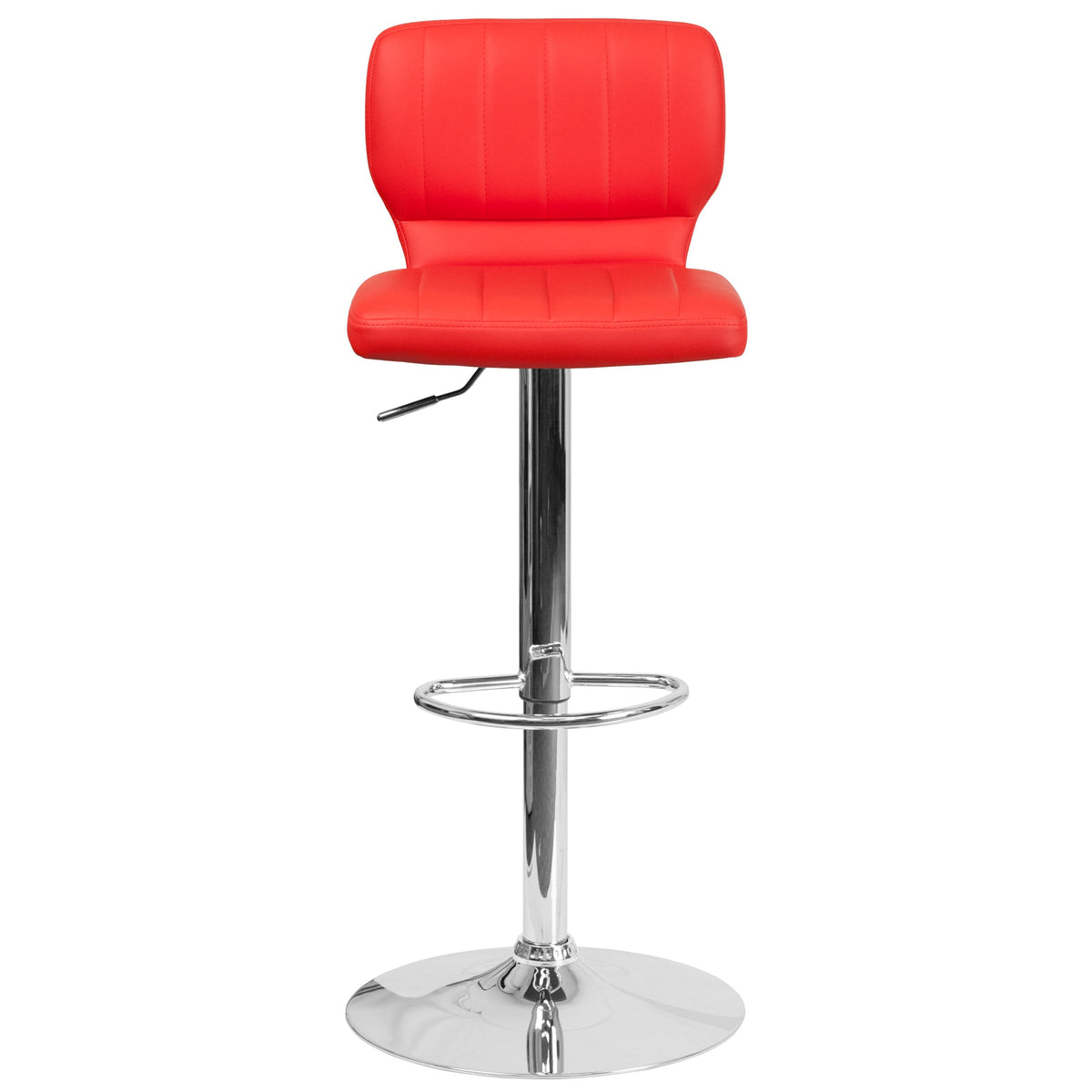 Red Vinyl |#| Red Vinyl Adjustable Height Barstool w/ Vertical Stitch Back & Chrome Base