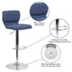 Blue Fabric |#| Blue Fabric Adjustable Height Barstool w/ Vertical Stitch Back & Chrome Base