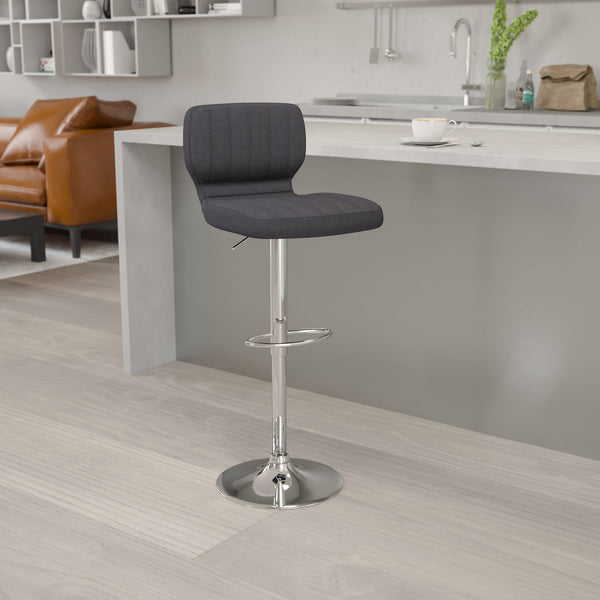 Charcoal Fabric |#| Charcoal Fabric Adjustable Height Barstool w/ Vertical Stitch Back & Chrome Base