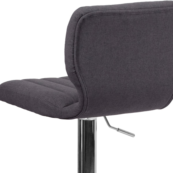 Charcoal Fabric |#| Charcoal Fabric Adjustable Height Barstool w/ Vertical Stitch Back & Chrome Base