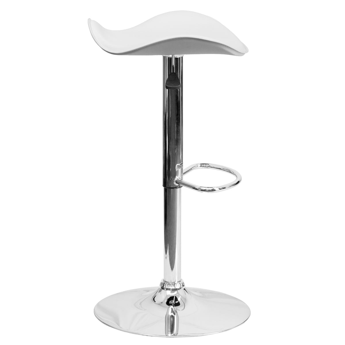 White |#| Contemporary White Vinyl Adjustable Height Barstool with Wavy Seat & Chrome Base