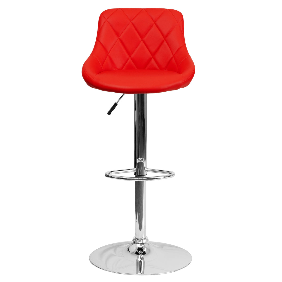 Red |#| Red Vinyl Bucket Seat Adjustable Height Barstool with Diamond Pattern Back