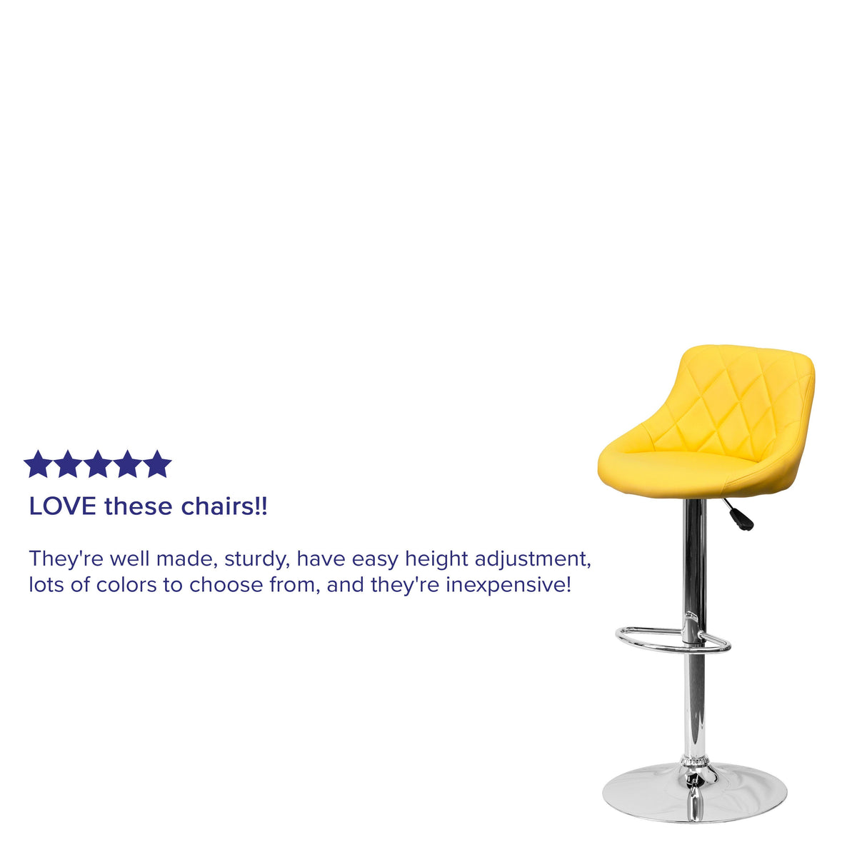 Yellow |#| Yellow Vinyl Bucket Seat Adjustable Height Barstool with Diamond Pattern Back