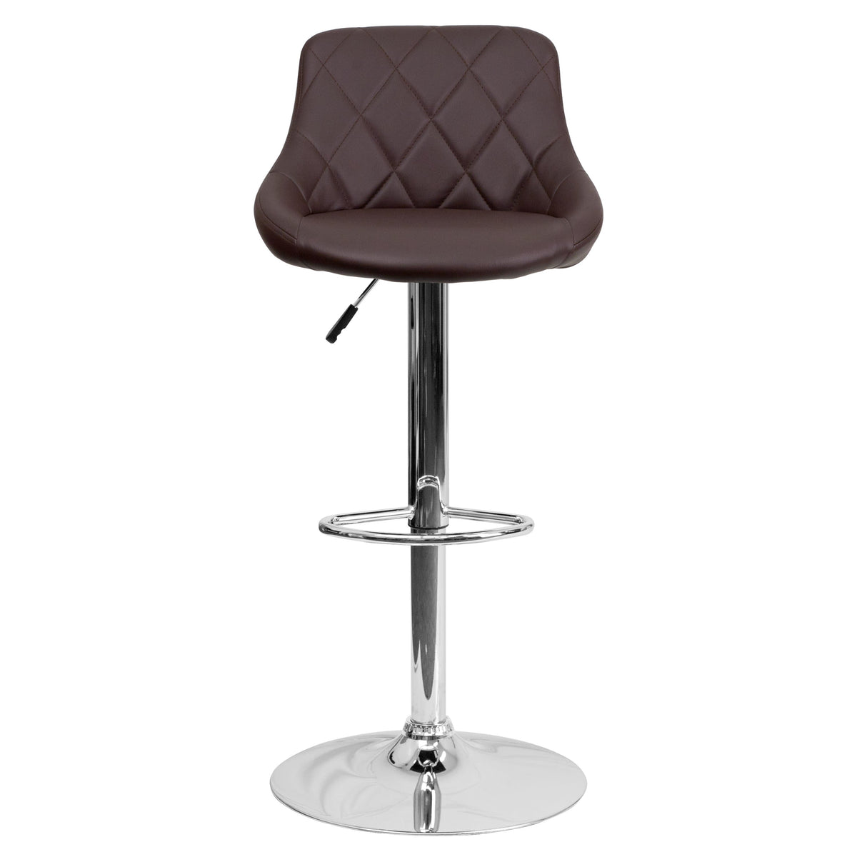 Brown |#| Brown Vinyl Bucket Seat Adjustable Height Barstool with Diamond Pattern Back