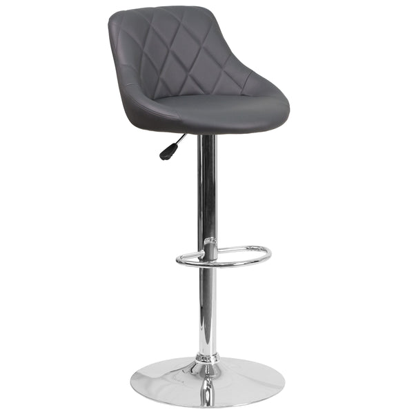 Gray |#| Contemporary Gray Vinyl Bucket Seat Adjustable Height Barstool with Chrome Base