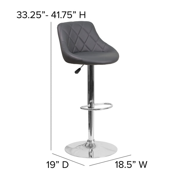 Gray |#| Contemporary Gray Vinyl Bucket Seat Adjustable Height Barstool with Chrome Base