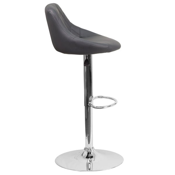 Gray |#| Contemporary Gray Vinyl Bucket Seat Adjustable Height Barstool with Chrome Base