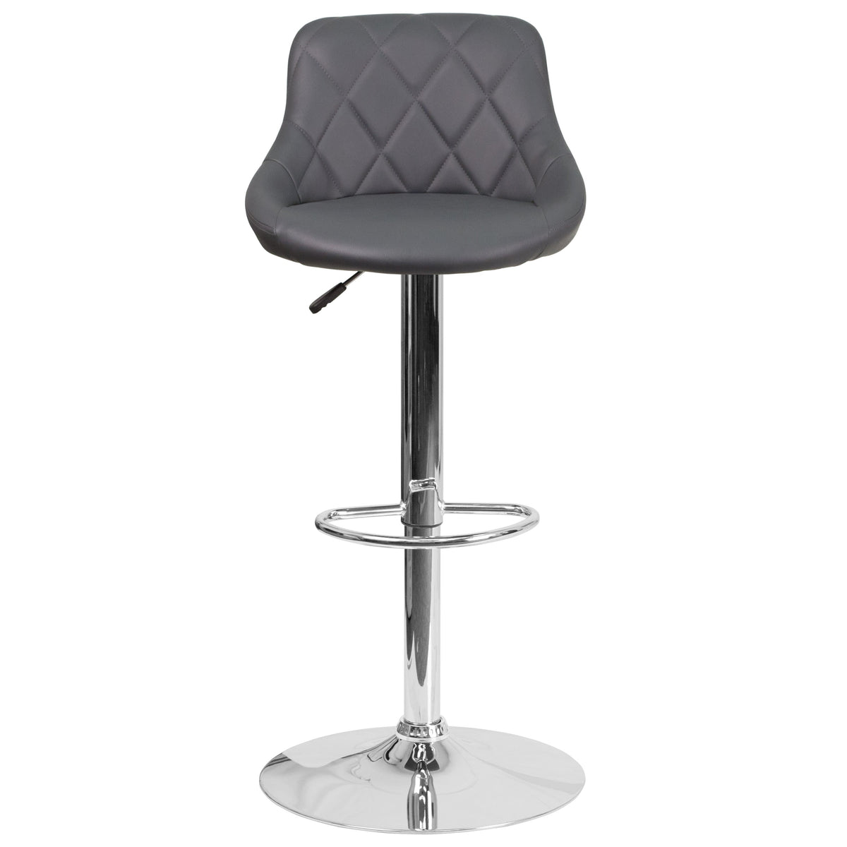 Gray |#| Contemporary Gray Vinyl Bucket Seat Adjustable Height Barstool with Chrome Base