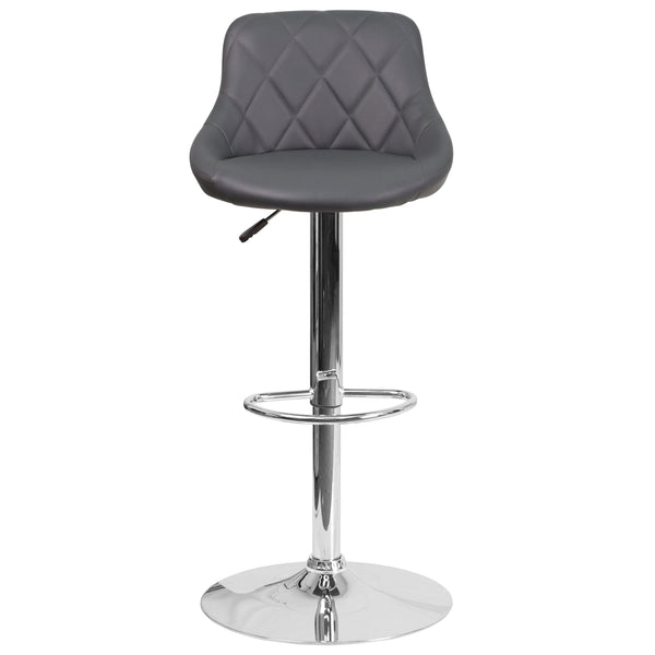 Gray |#| Contemporary Gray Vinyl Bucket Seat Adjustable Height Barstool with Chrome Base