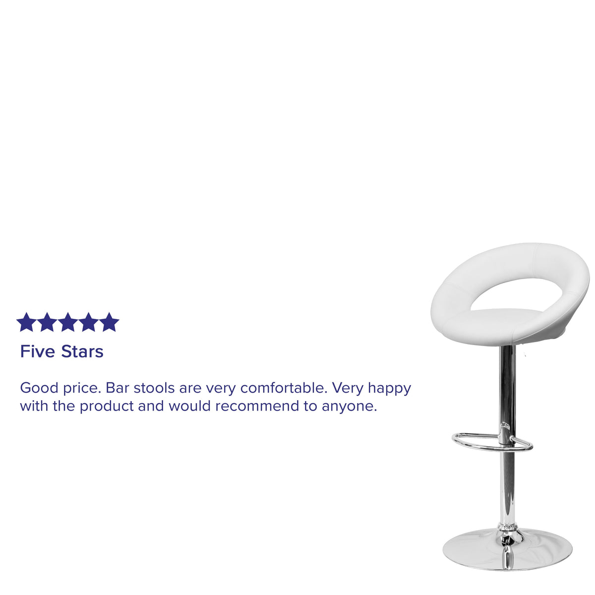 White |#| White Vinyl Rounded Orbit-Style Back Adjustable Height Barstool w/ Chrome Base