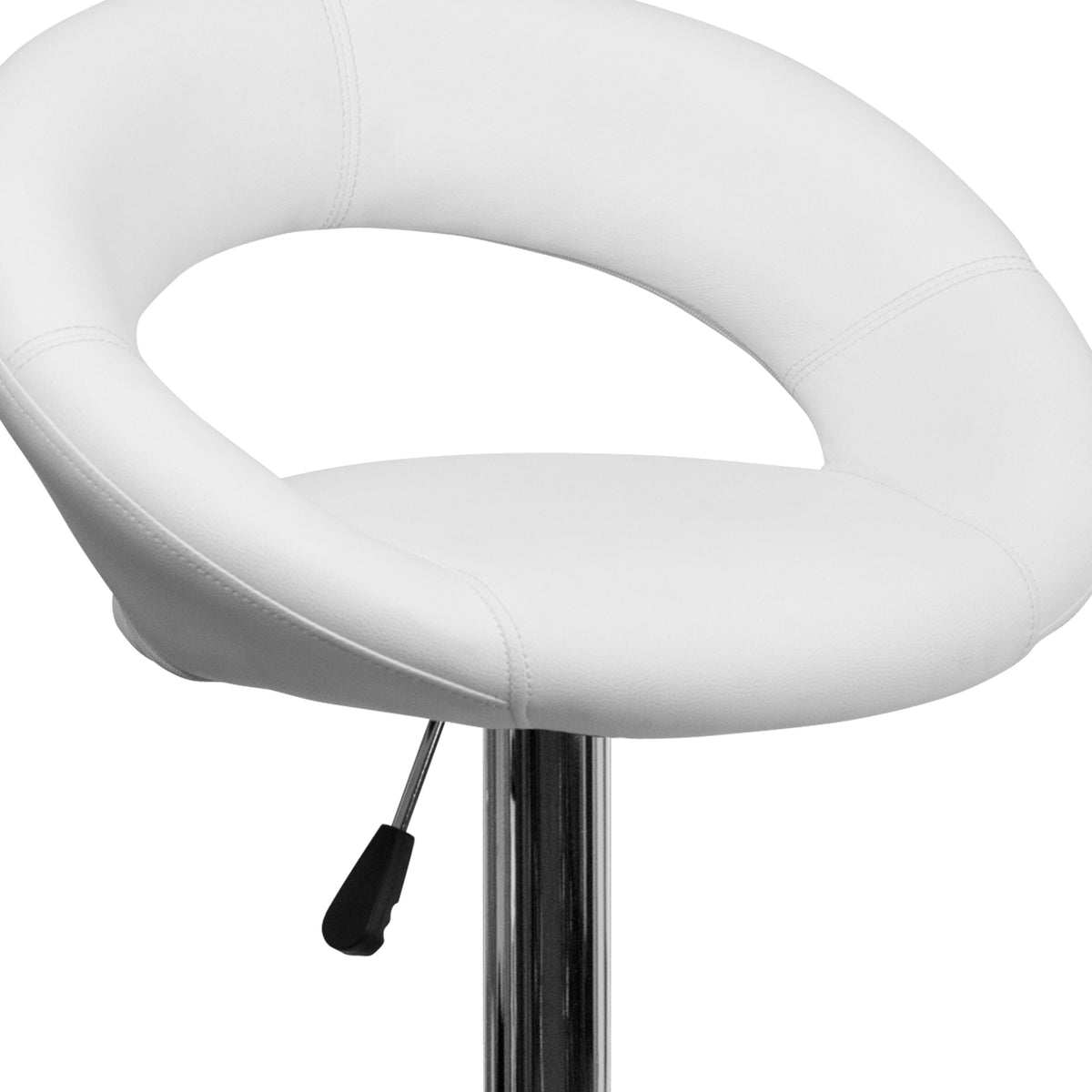 White |#| White Vinyl Rounded Orbit-Style Back Adjustable Height Barstool w/ Chrome Base