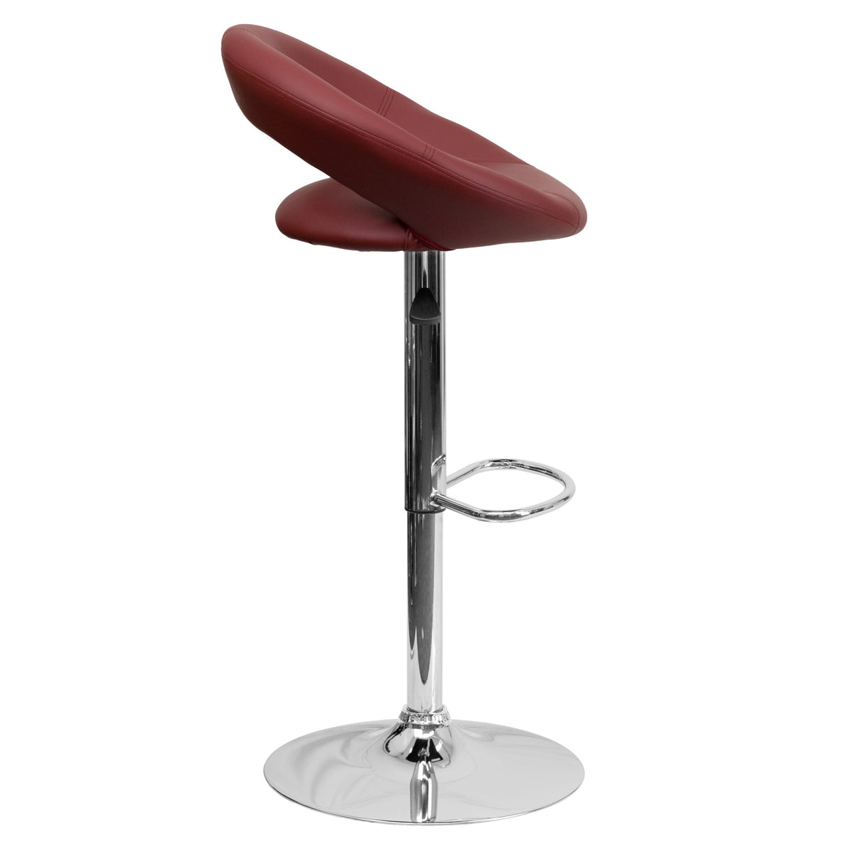 Burgundy |#| Burg Vinyl Rounded Orbit-Style Back Adjustable Height Barstool w/ Chrome Base