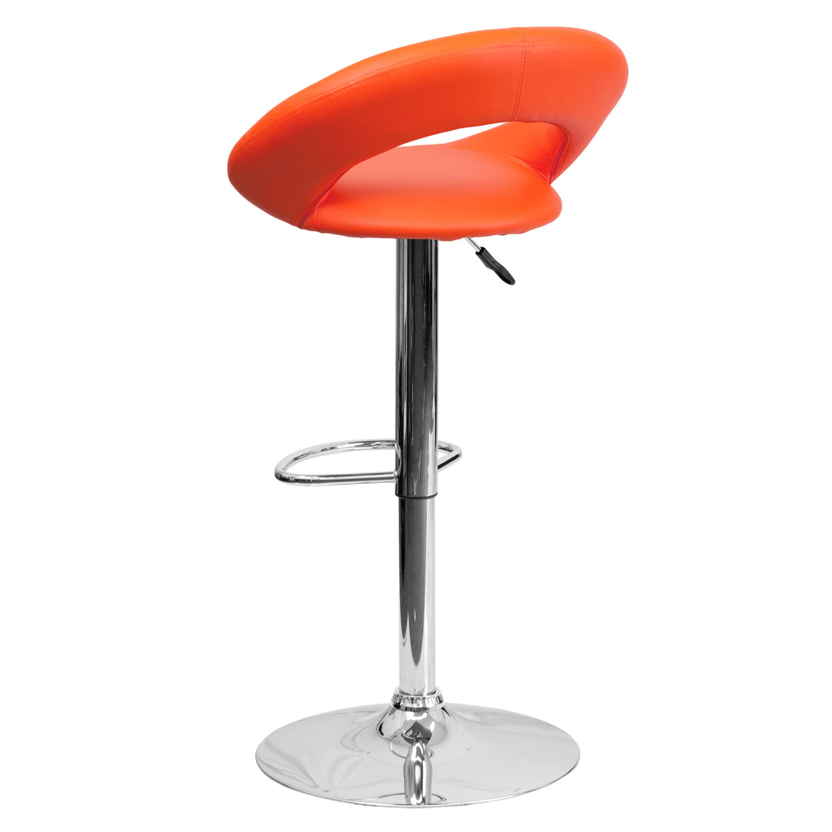 Orange |#| Orange Vinyl Rounded Orbit-Style Back Adjustable Height Barstool w/ Chrome Base