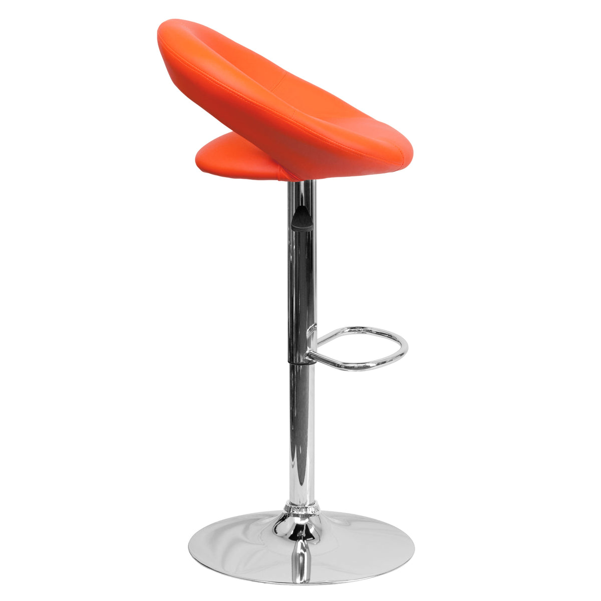 Orange |#| Orange Vinyl Rounded Orbit-Style Back Adjustable Height Barstool w/ Chrome Base