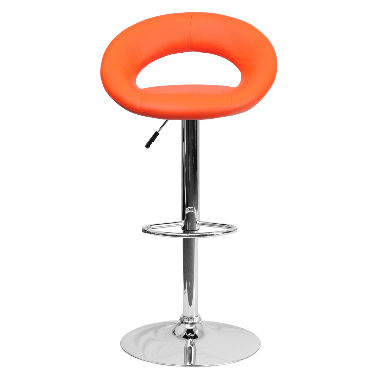 Orange |#| Orange Vinyl Rounded Orbit-Style Back Adjustable Height Barstool w/ Chrome Base