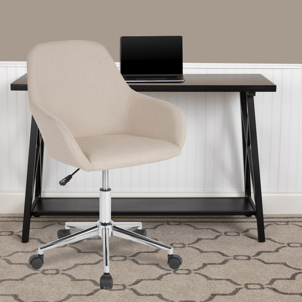 Beige Fabric |#| Home & Office Mid-Back Chair in Beige Fabric - Upholstered Chair - Swivel Chair