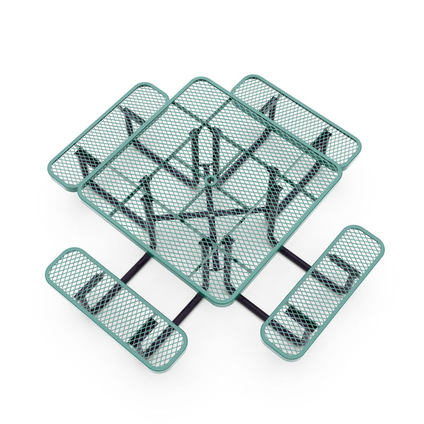 Green |#| Commercial Grade 46 Inch Square Expanded Mesh Metal Outdoor Picnic Table - Green