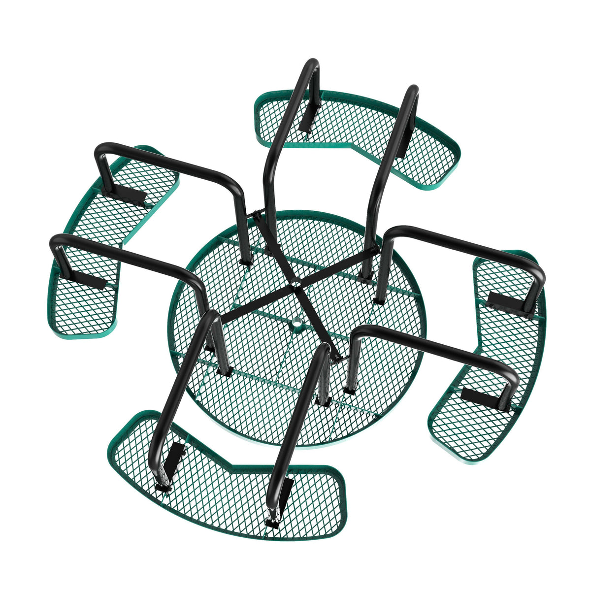 Green |#| Commercial 46 Inch Round Expanded Mesh Metal Picnic Table with Anchors - Green