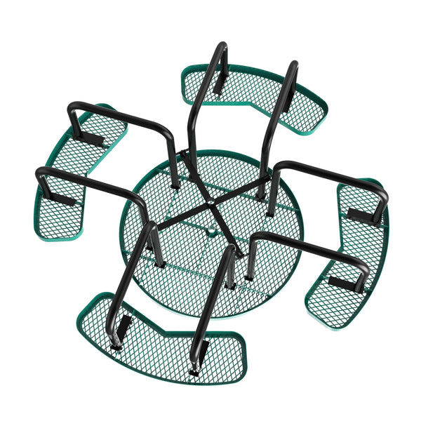 Green |#| Commercial 46 Inch Round Expanded Mesh Metal Picnic Table with Anchors - Green
