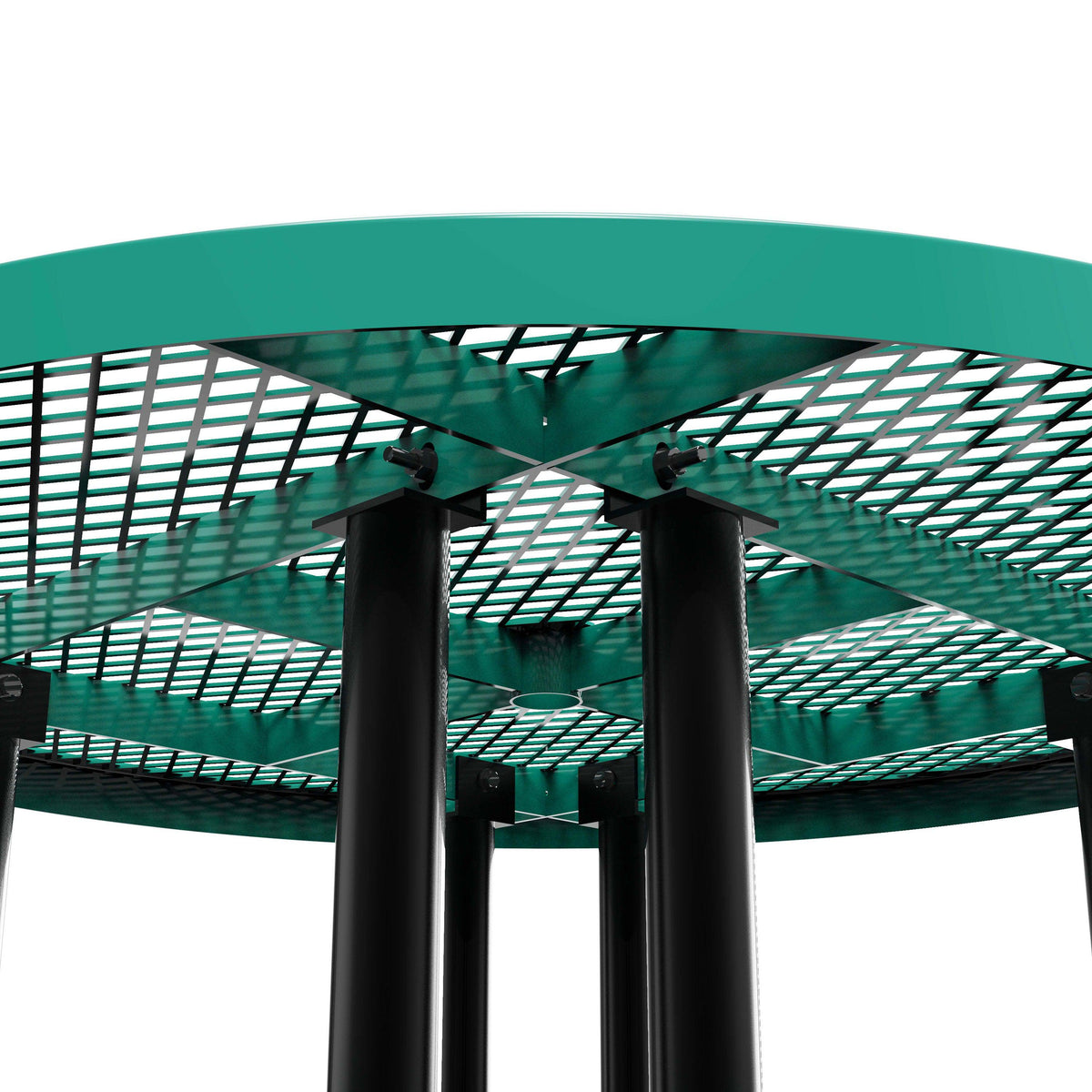 Green |#| Commercial 46 Inch Round Expanded Mesh Metal Picnic Table with Anchors - Green