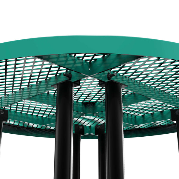 Green |#| Commercial 46 Inch Round Expanded Mesh Metal Picnic Table with Anchors - Green