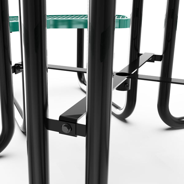 Green |#| Commercial 46 Inch Round Expanded Mesh Metal Picnic Table with Anchors - Green