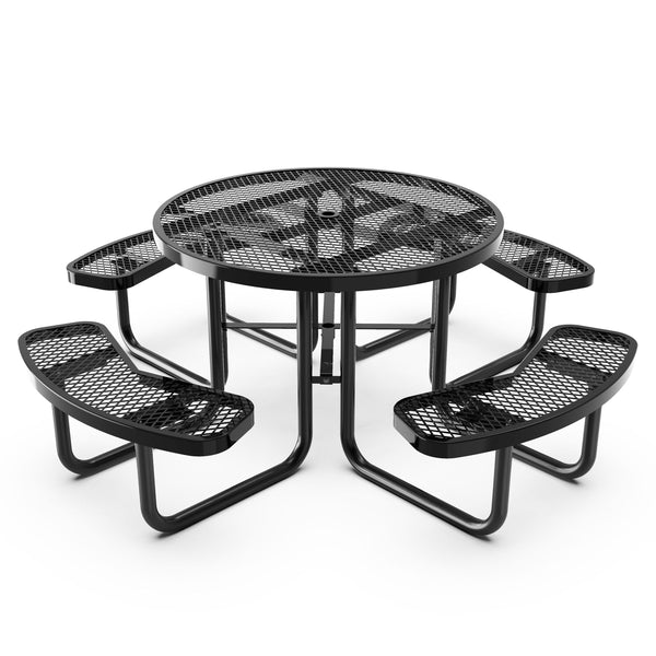 Black |#| Commercial 46 Inch Round Expanded Mesh Metal Picnic Table with Anchors - Black