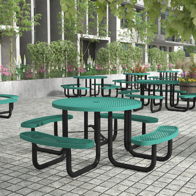 Creekside Outdoor Picnic Table with Commercial Heavy Gauge Expanded Metal Mesh Seats and Top with Umbrella Hole, Steel Frame, Ground Anchors - View 2