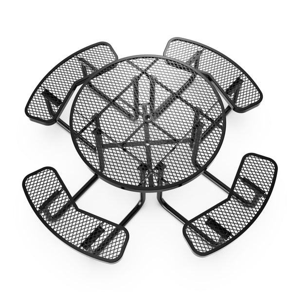 Black |#| Commercial 46 Inch Round Expanded Mesh Metal Picnic Table with Anchors - Black