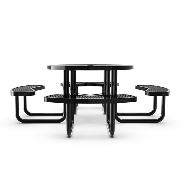 Black |#| Commercial 46 Inch Round Expanded Mesh Metal Picnic Table with Anchors - Black