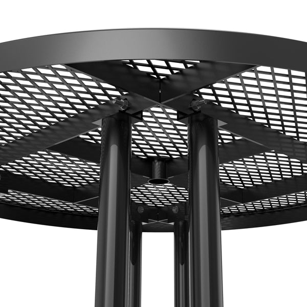 Black |#| Commercial 46 Inch Round Expanded Mesh Metal Picnic Table with Anchors - Black