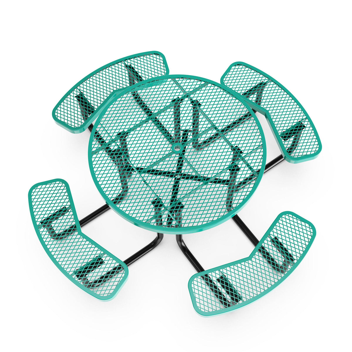Green |#| Commercial 46 Inch Round Expanded Mesh Metal Picnic Table with Anchors - Green