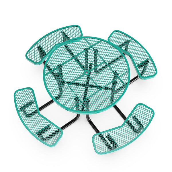 Green |#| Commercial 46 Inch Round Expanded Mesh Metal Picnic Table with Anchors - Green