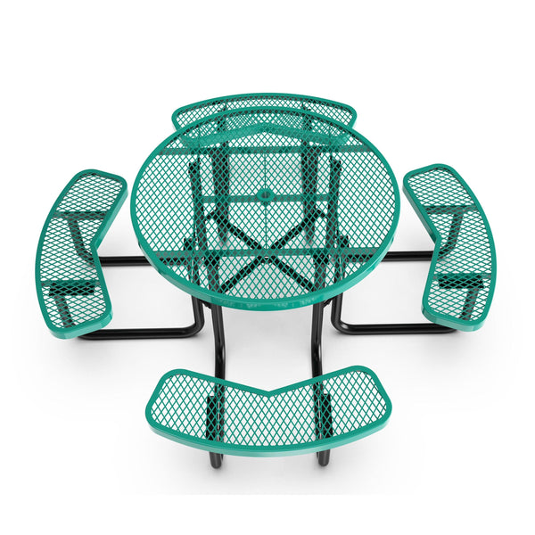 Green |#| Commercial 46 Inch Round Expanded Mesh Metal Picnic Table with Anchors - Green