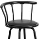 Crown Back Black Metal Barstool with Black Vinyl Swivel Seat and Footrest