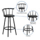 Crown Back Black Metal Barstool with Black Vinyl Swivel Seat and Footrest