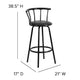 Crown Back Black Metal Barstool with Black Vinyl Swivel Seat and Footrest