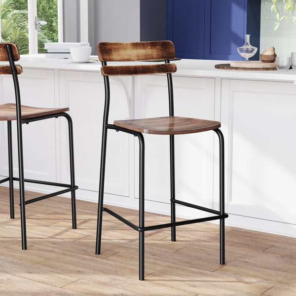 Antique Copper |#| Commercial Solid Wood Bar Stool with Black Frame and Antique Copper Finish