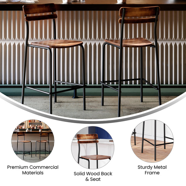 Antique Copper |#| Commercial Solid Wood Bar Stool with Black Frame and Antique Copper Finish