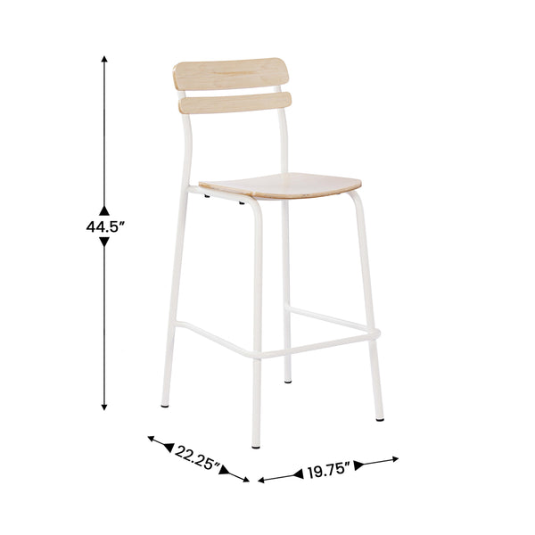 Antique White |#| Commercial Solid Wood Bar Stool with White Frame and Antique White Finish