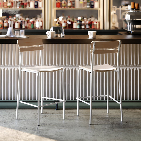 Antique White |#| Commercial Solid Wood Bar Stool with White Frame and Antique White Finish