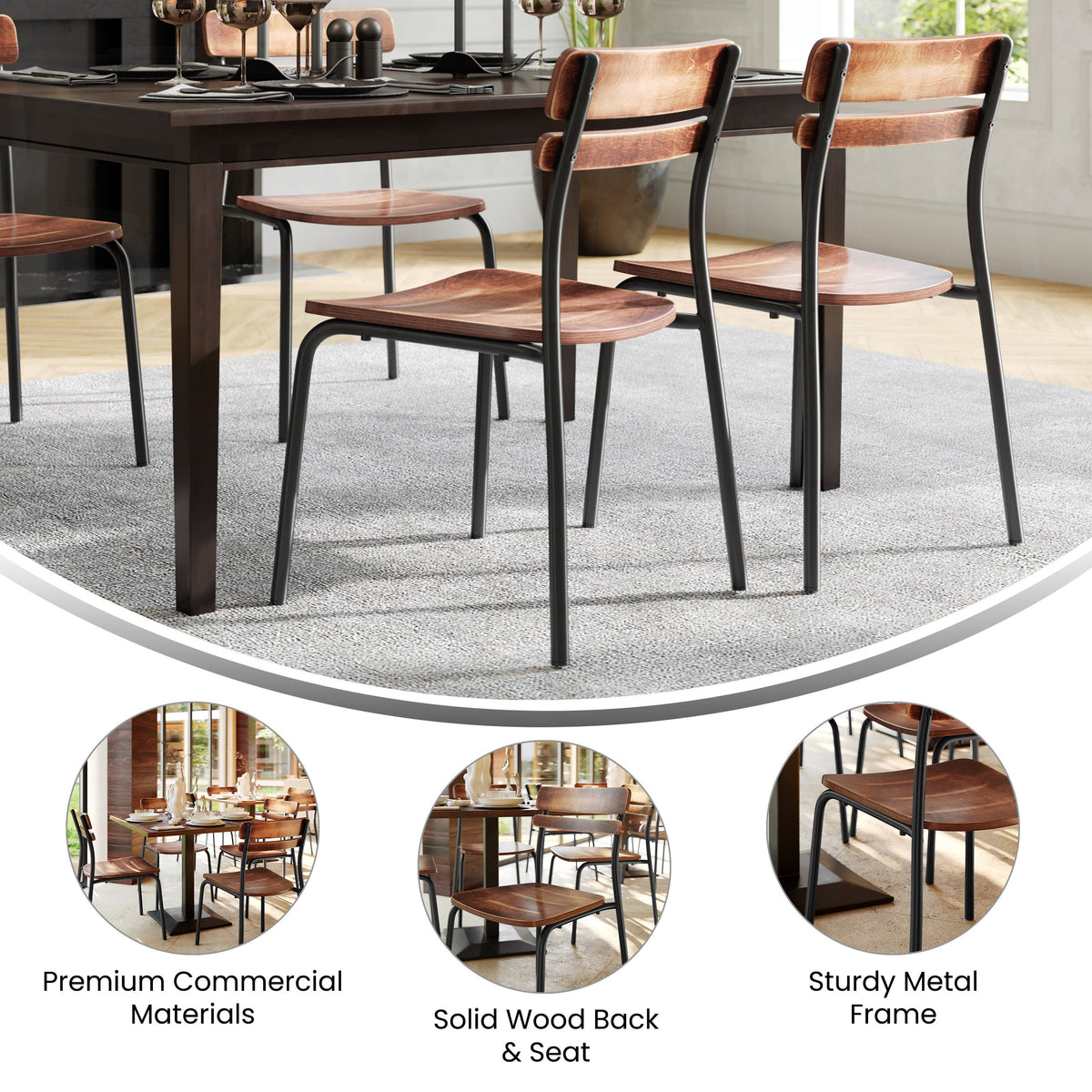 Antique Copper |#| Commercial Solid Wood Dining Chair with Black Frame and Antique Copper Finish