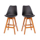 Black LeatherSoft/Walnut Frame |#| 2 Pack Commercial Wood Frame Plastic Barstools - LeatherSoft Seat-Black/Walnut