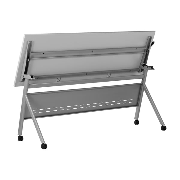Gray Top/Gray Frame |#| Commercial Nesting Flip Training Table with Steel Frame and Y-Legs in Gray