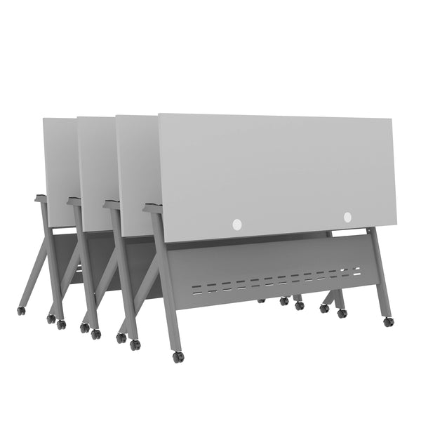 Gray Top/Gray Frame |#| Commercial Nesting Flip Training Table with Steel Frame and Y-Legs in Gray