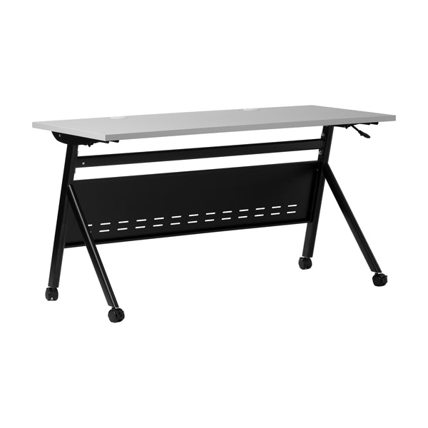 Gray Top/Black Frame |#| Commercial Nesting Flip Training Table with Steel Frame and Y-Legs in Gray/Black