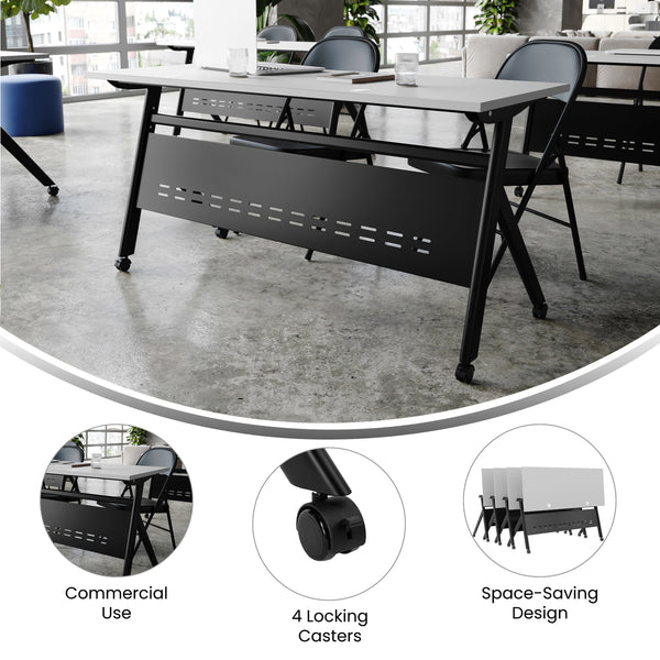 Gray Top/Black Frame |#| Commercial Nesting Flip Training Table with Steel Frame and Y-Legs in Gray/Black
