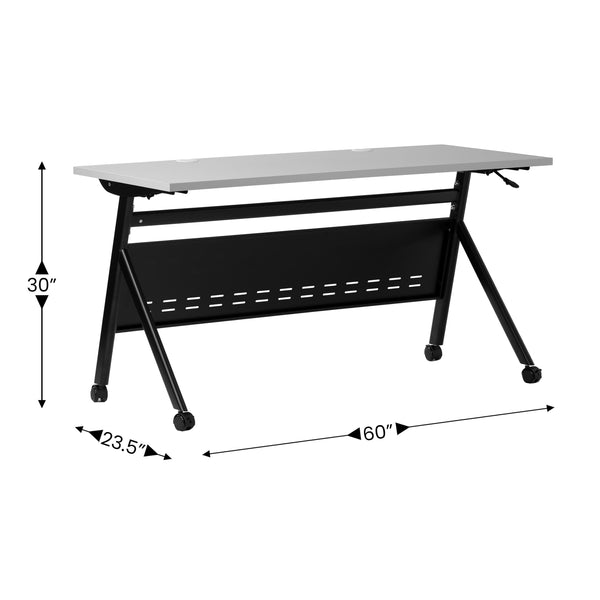 Gray Top/Black Frame |#| Commercial Nesting Flip Training Table with Steel Frame and Y-Legs in Gray/Black