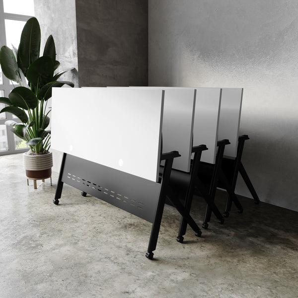 Gray Top/Black Frame |#| Commercial Nesting Flip Training Table with Steel Frame and Y-Legs in Gray/Black